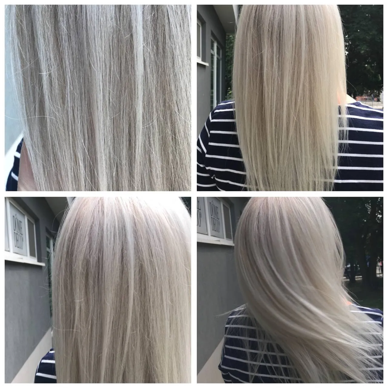 Stříbrná blond na dlouhých vlasech ve čtyřech záběrech — Newtone Brno