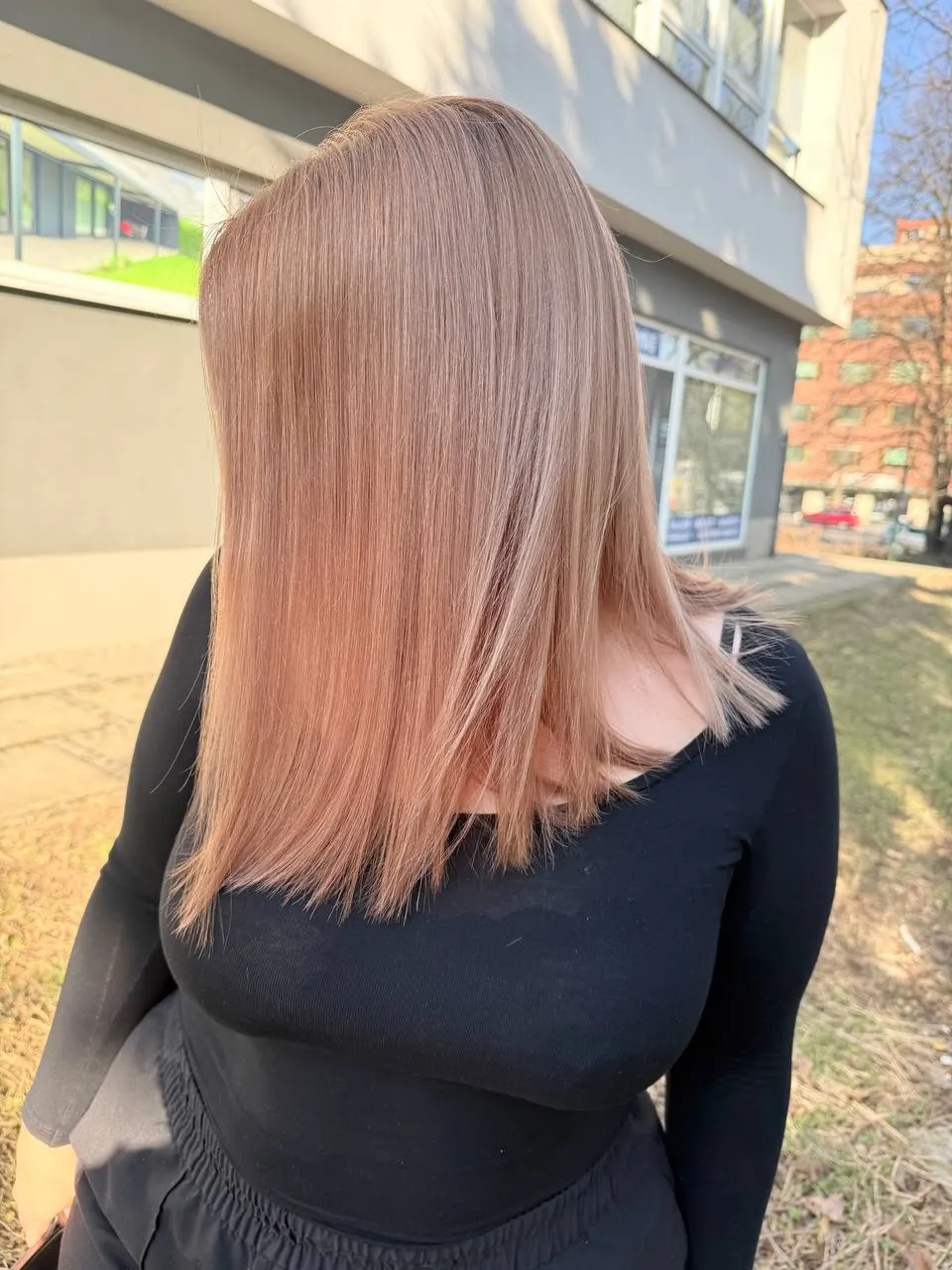 Růžovo-béžová pastelová blond na dlouhých vlasech — barvení Newtone Brno