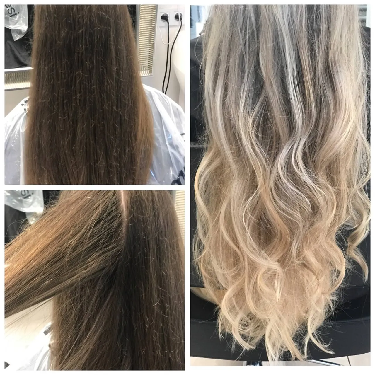 Korekce barvy — z tmavé báze do blond, před a po